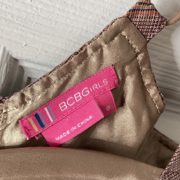 BCBG Girls rouched back midi padded bra brown tan career plad plaid dress size 8 - Picture 8 of 17